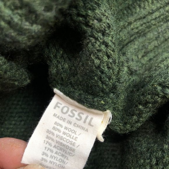 Vintage Fossil Women Sz M Wool Blend Bulky Long Sleeve Large Button Green Collar - Picture 10 of 12